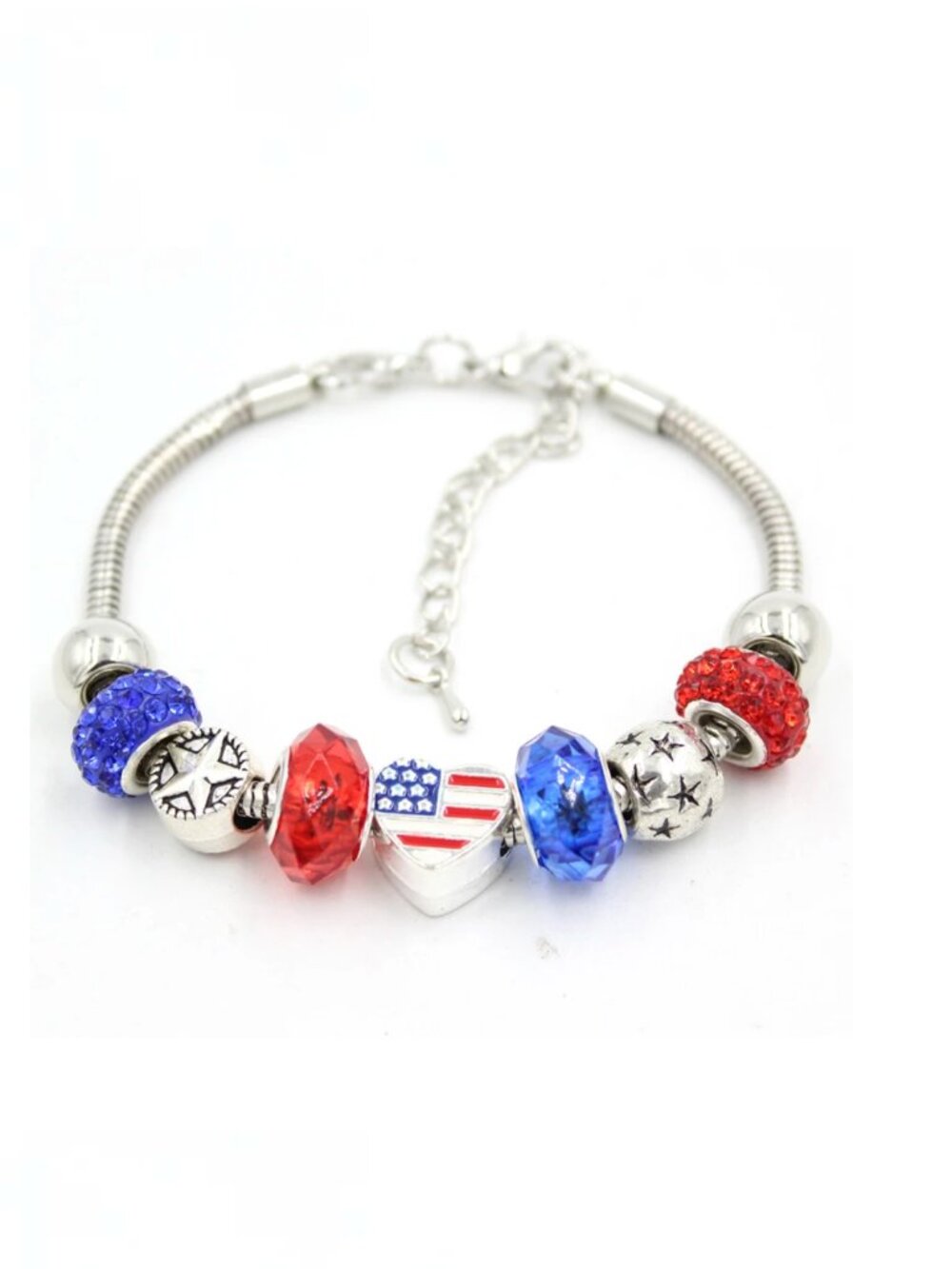 NWT Patriotic USA Flag Charm Bracelet Red Blue Silver